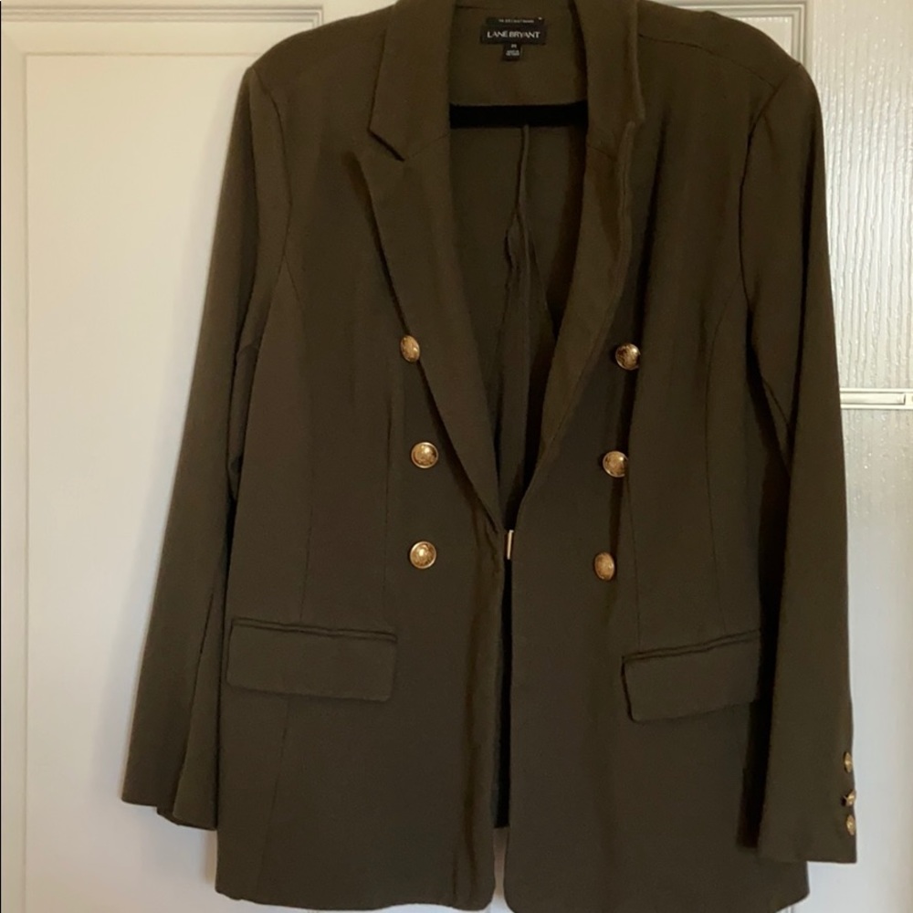 Olive colored four button jacket